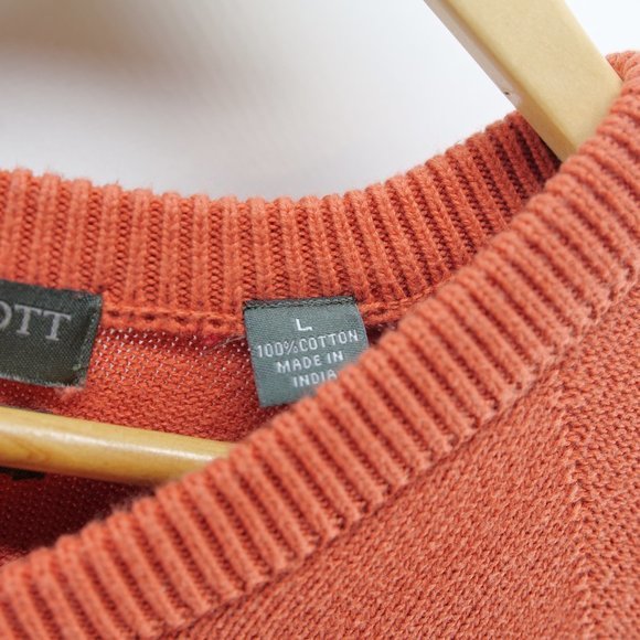 LYLE&SCOTT SCOTLAND MENS SZ L V-NECK ORANGE COMBED COTTON PULLOVER SWEATER - Picture 3 of 7